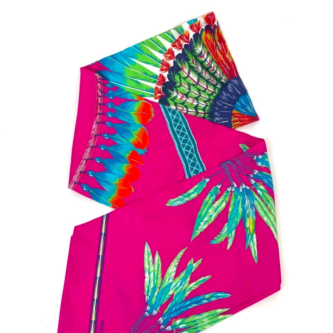 Hermes Brazil Maxi Twilly Silk Scarf NWT Fuchsia Feather Original Run