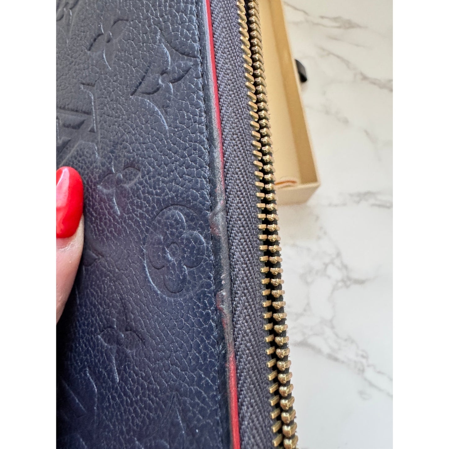 Louis Vuitton Zippy Wallet Empreinte Marine Rouge Navy Red Box, Dust Bag, Bag