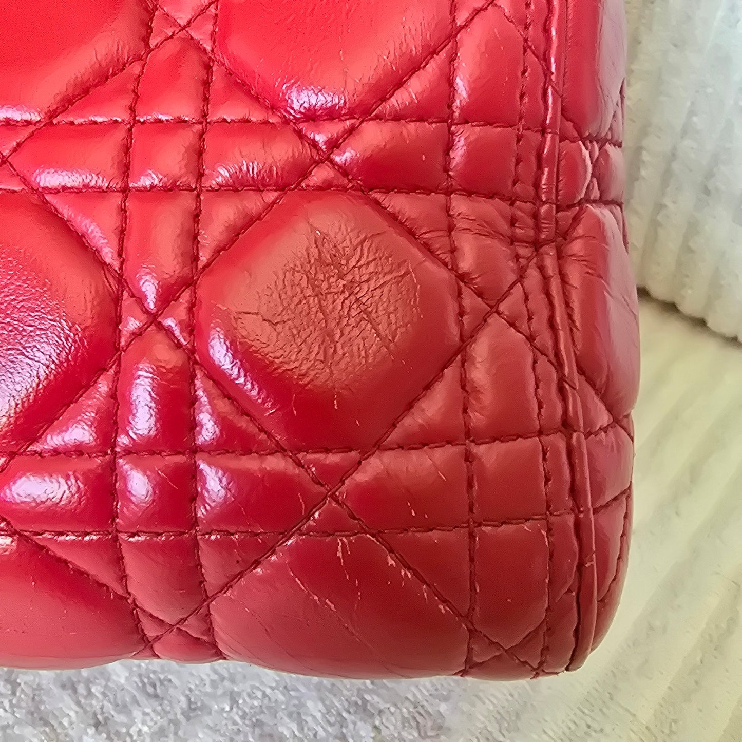 Christian Dior Lady Dior Red Quilted Lambskin Cannage Leather with Gold Hardware