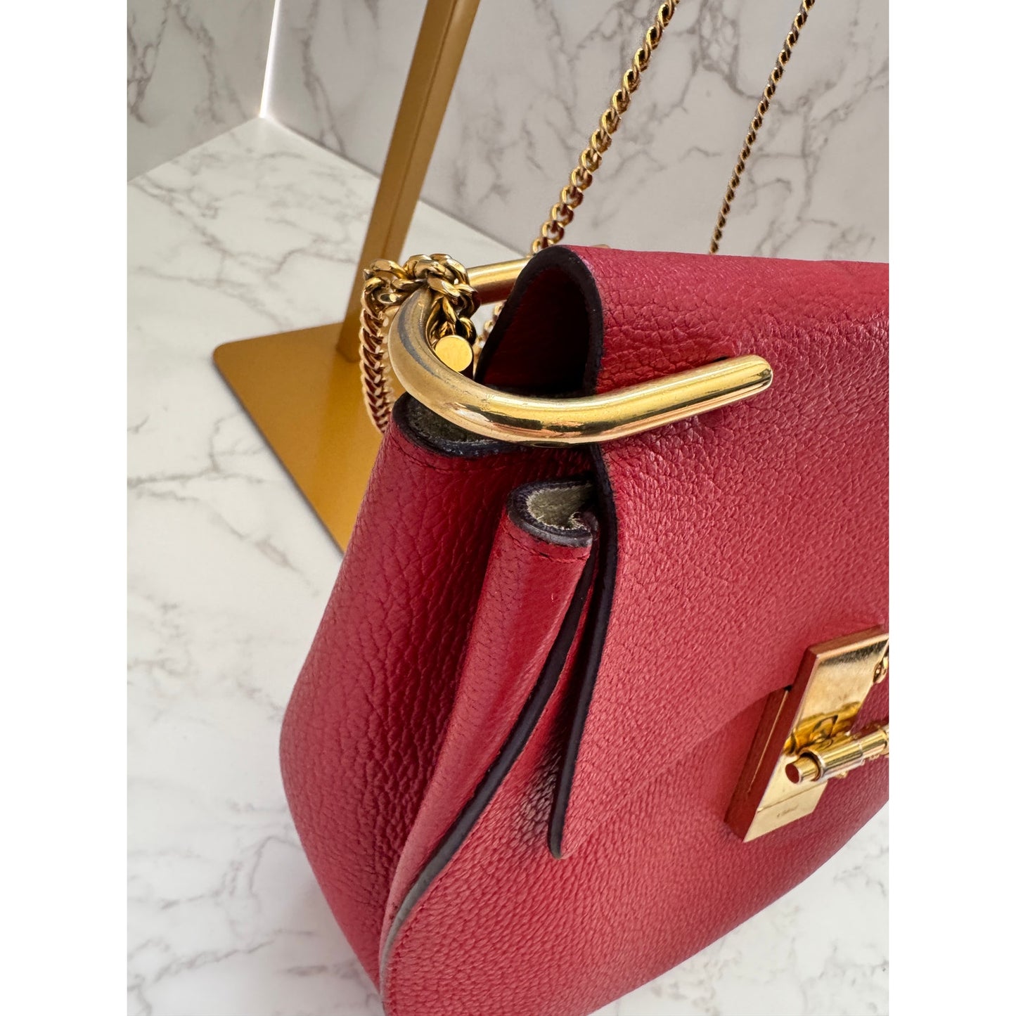 Chloe Drew Leather Saddle Crossbody Bag in Red