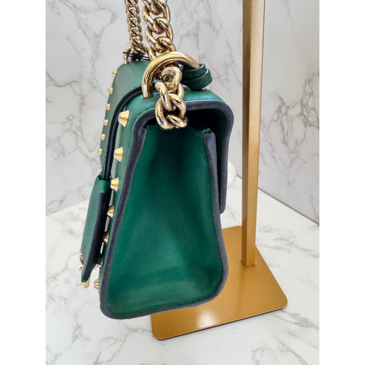 Gucci Green Pearl Studded Padlock Bag in Calfskin Leather