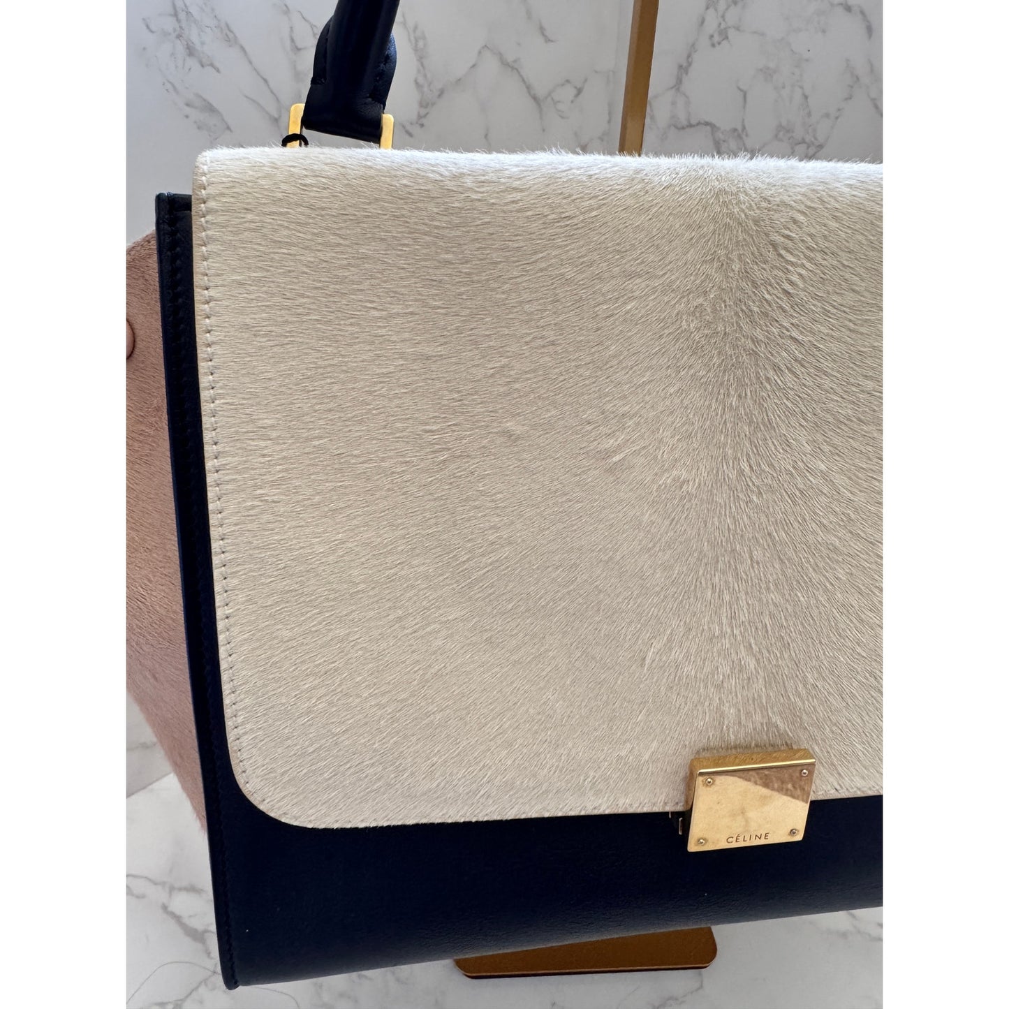 Celine Trapeze Top Handle Leather and Ponyhair Bag