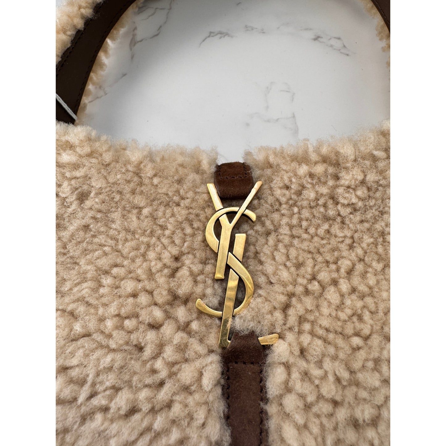YSL Mini Le 5 A 7 Hobo Bag in Shearling & Dark Sigaro Leather