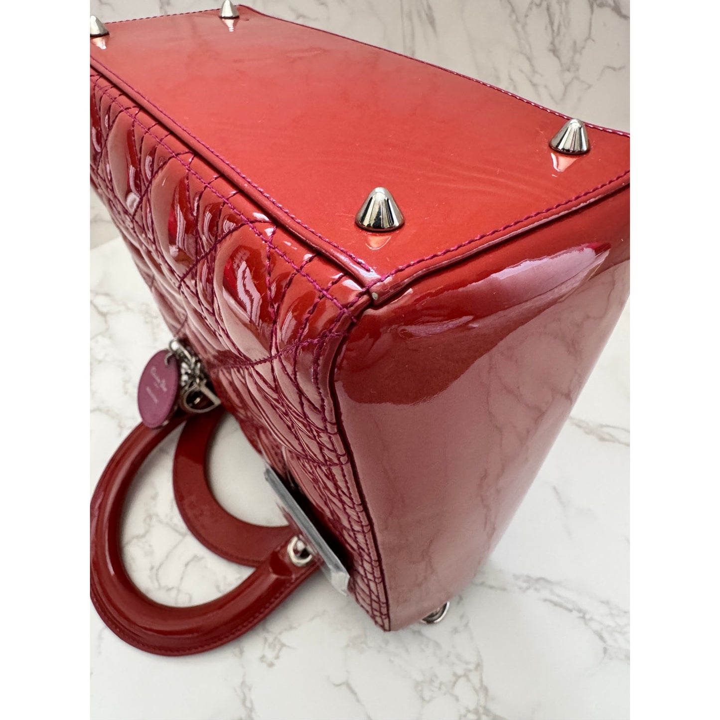 Christian Dior Red Lady Dior Cannage Patent Leather
