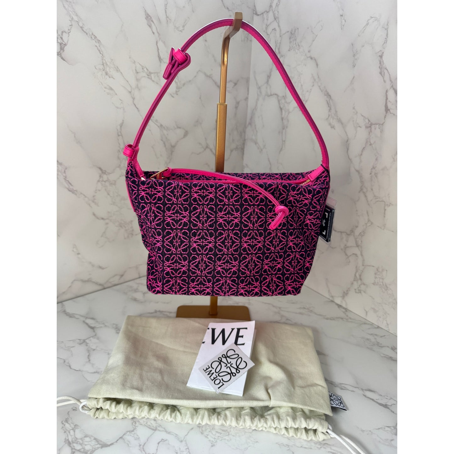 Loewe Jacquard Anagram Small Cubi Bag in Neon Pink & Black