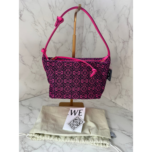 Loewe Jacquard Anagram Small Cubi Bag in Neon Pink & Black