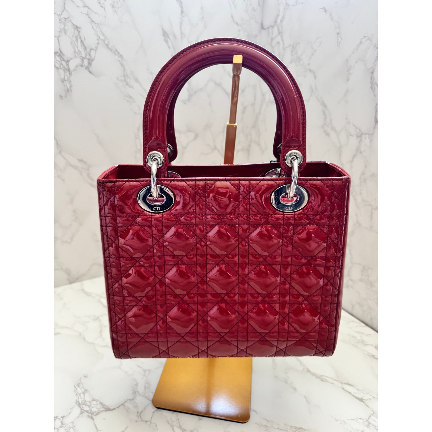 Christian Dior Red Lady Dior Cannage Patent Leather