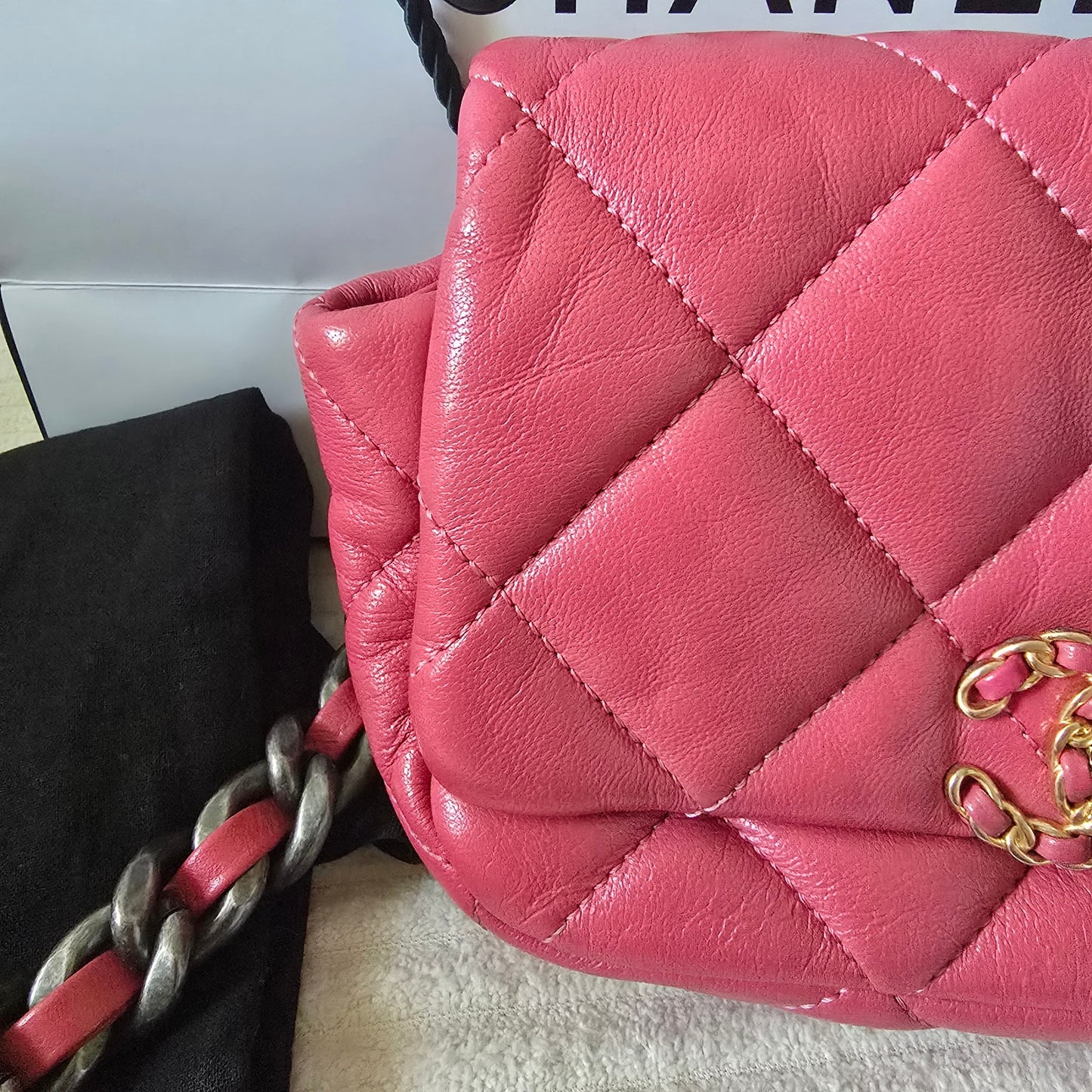 Chanel 19 Pink Quilted Lambskin Leather Waist Bag