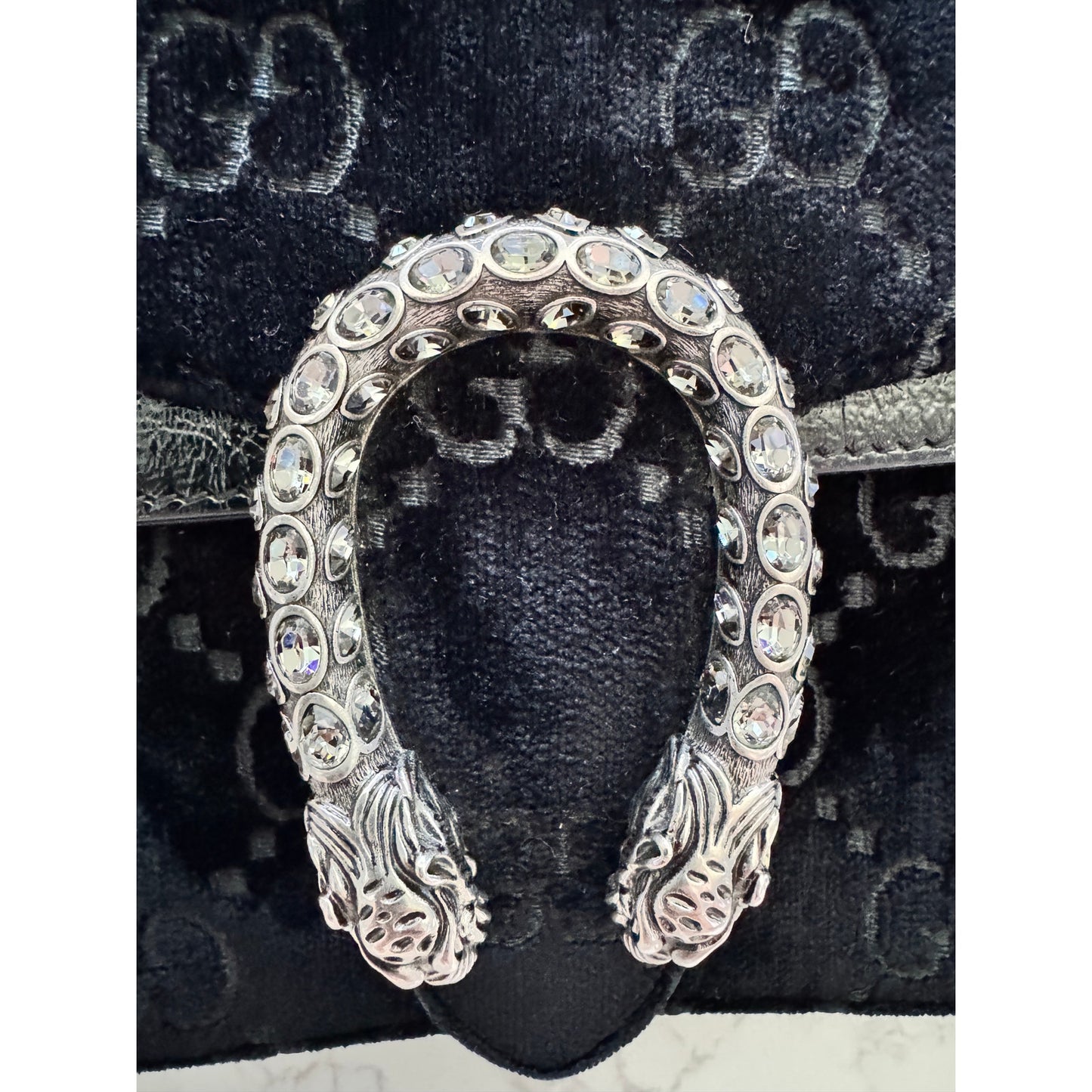 GUCCI Dionysus Mini GG Velvet Crystal Tiger Head Chain Shoulder Bag