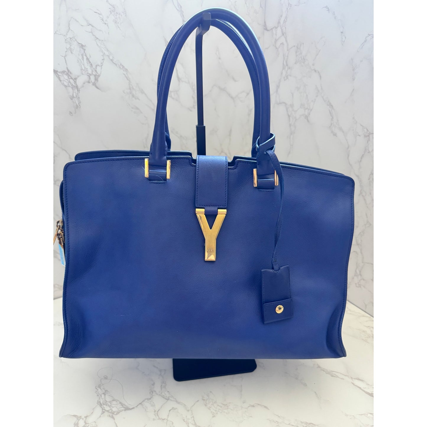 YSL Saint Laurent Classic Y Cabas Chyc Satchel  Blue Leather
