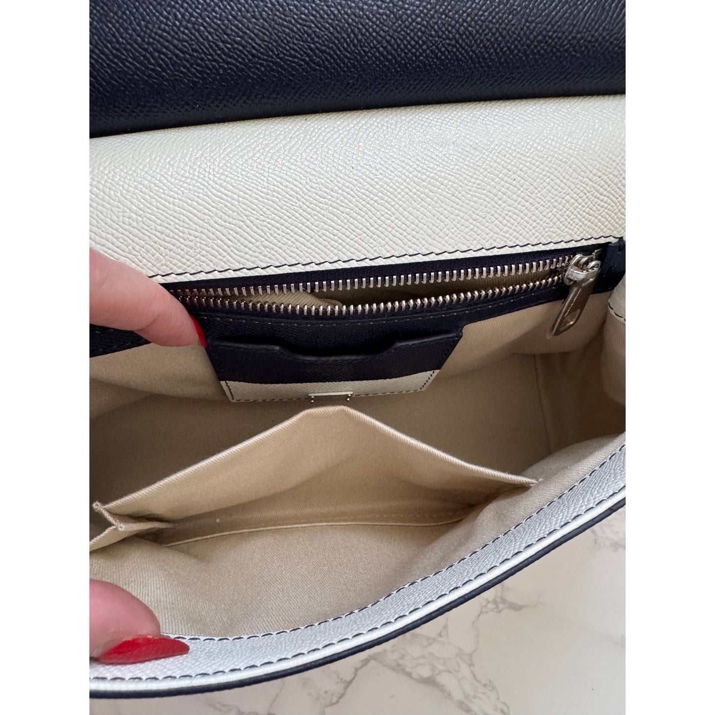 Dolce & Gabbana Siciy Striped Dauphine Leather Bag -  Navy/White