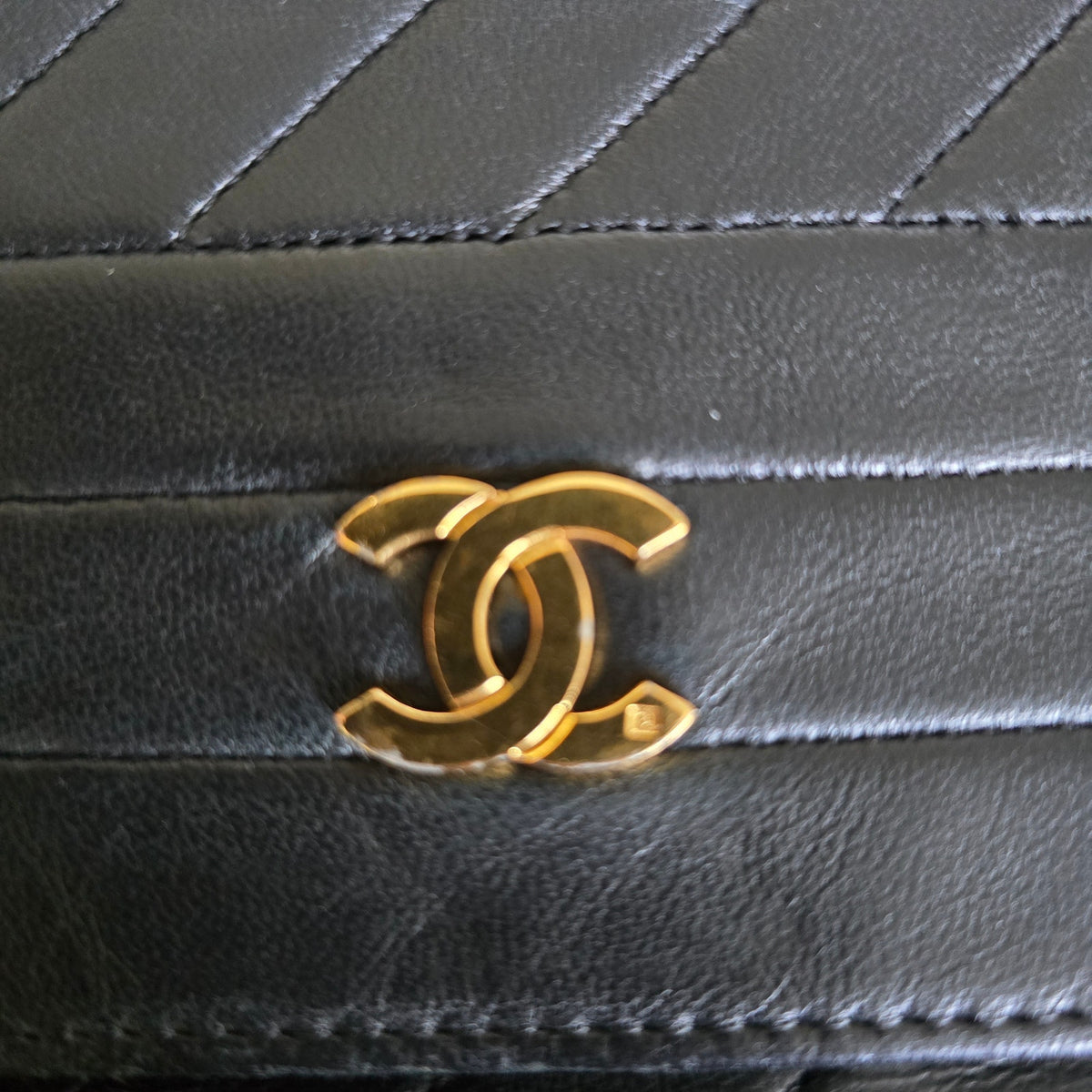 CHANEL Vintage Black Lambskin Diagonal Stitch Chain Flap Bag GHW