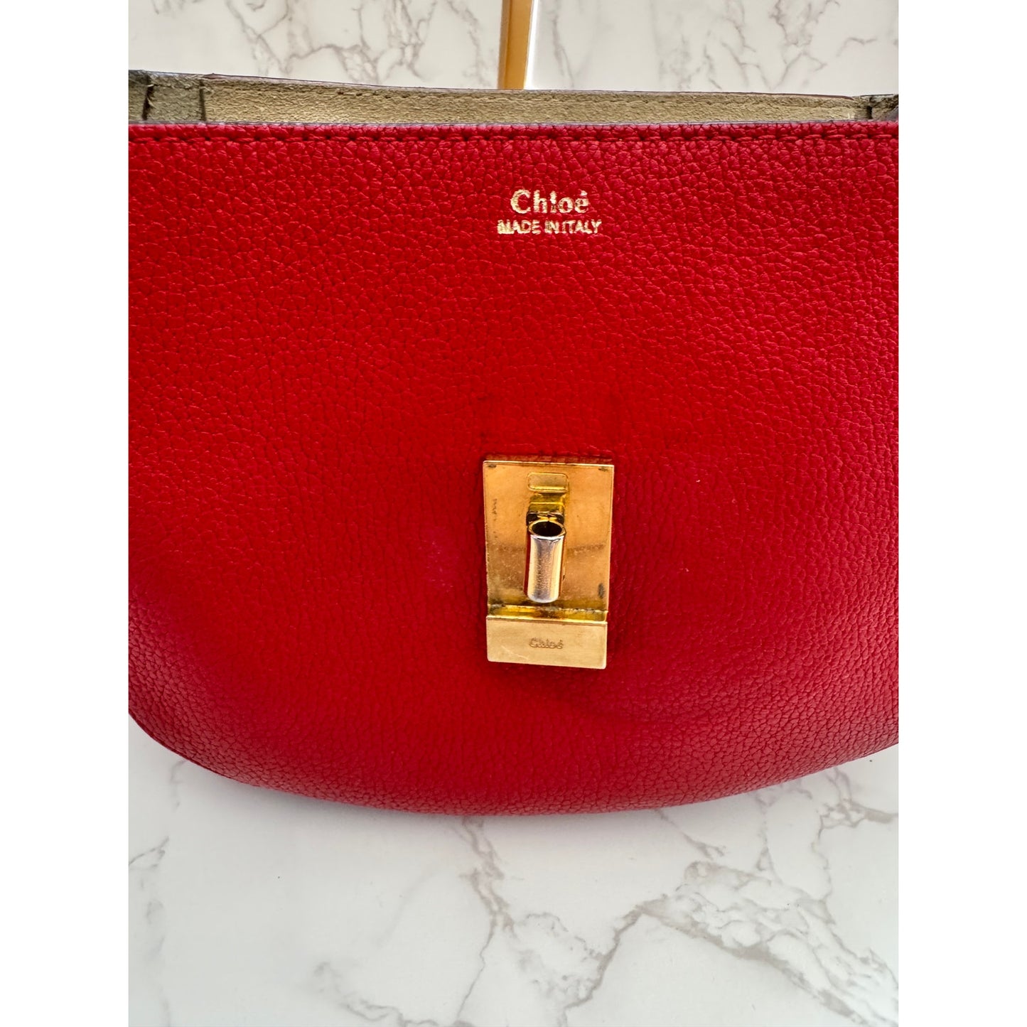 Chloe Drew Leather Saddle Crossbody Bag in Red