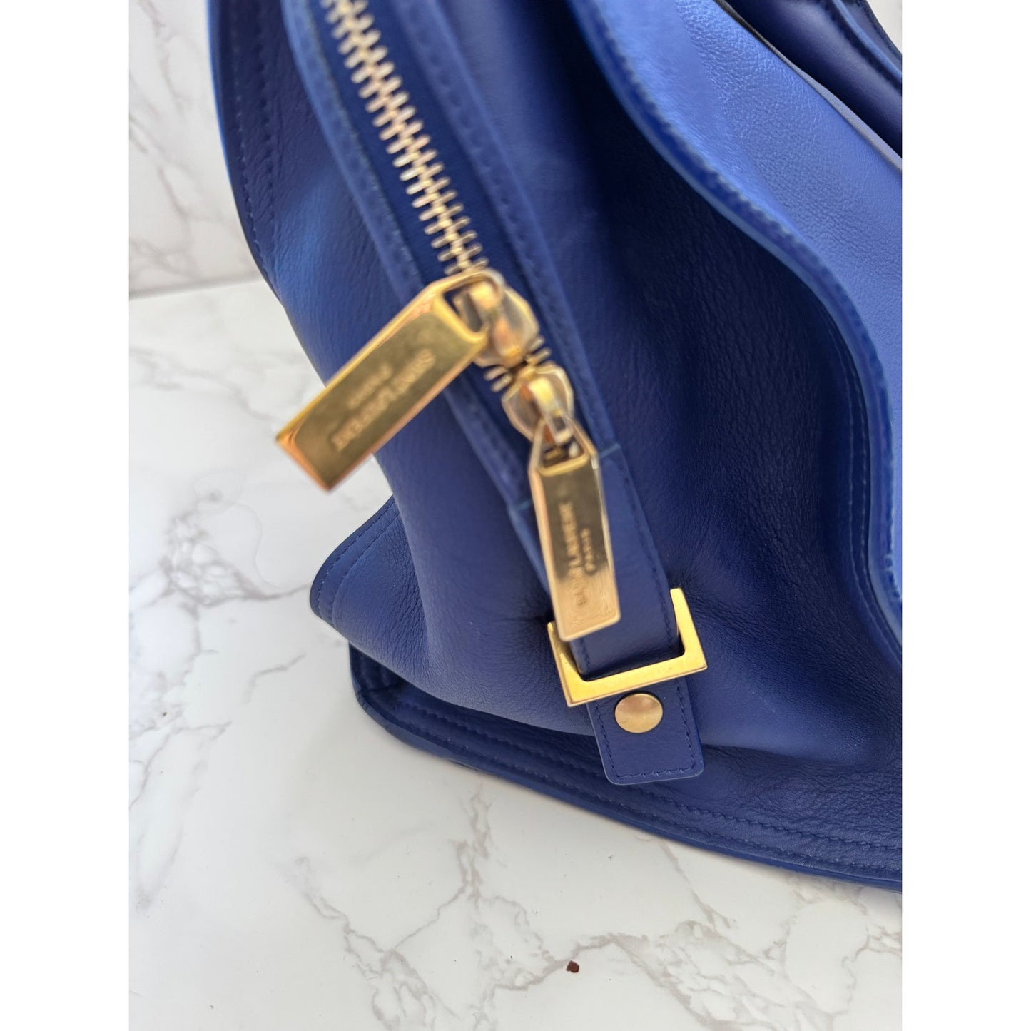 YSL Saint Laurent Classic Y Cabas Chyc Satchel  Blue Leather