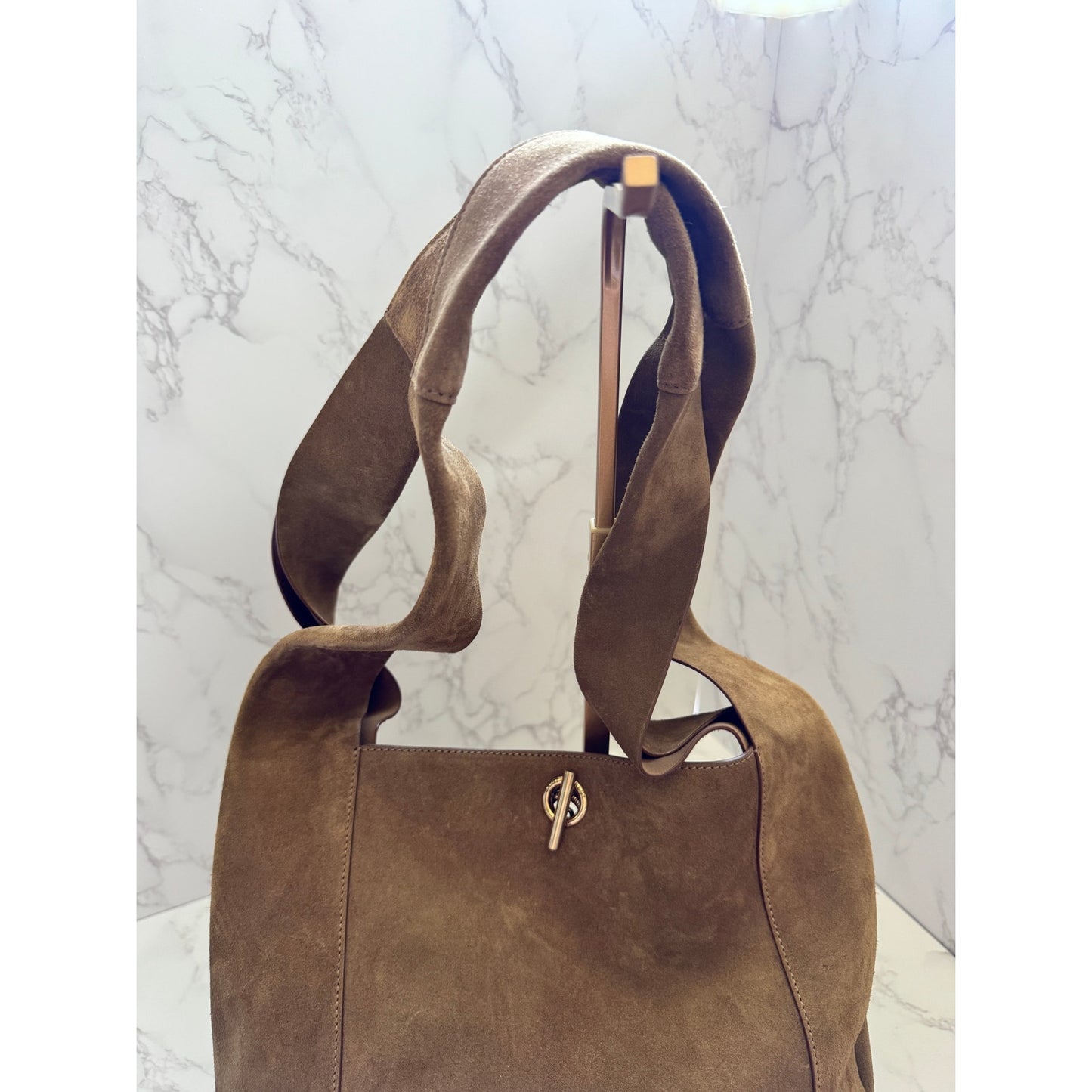 YSL Signature Tanger Bisquit Brown Suede