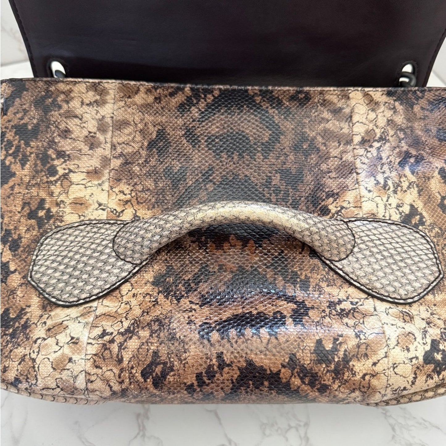 Bottega Veneta Snake Leather Shoulder Bag in Brown and Tan