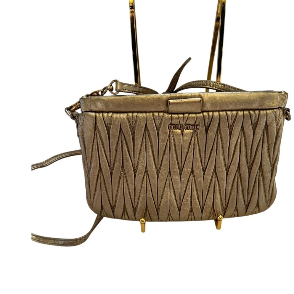 Miu Miu Gold Matelassé Leather Frame Crossbody Clutch Bag