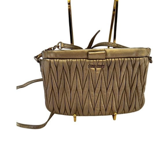 Miu Miu Gold Matelassé Leather Frame Crossbody Clutch Bag