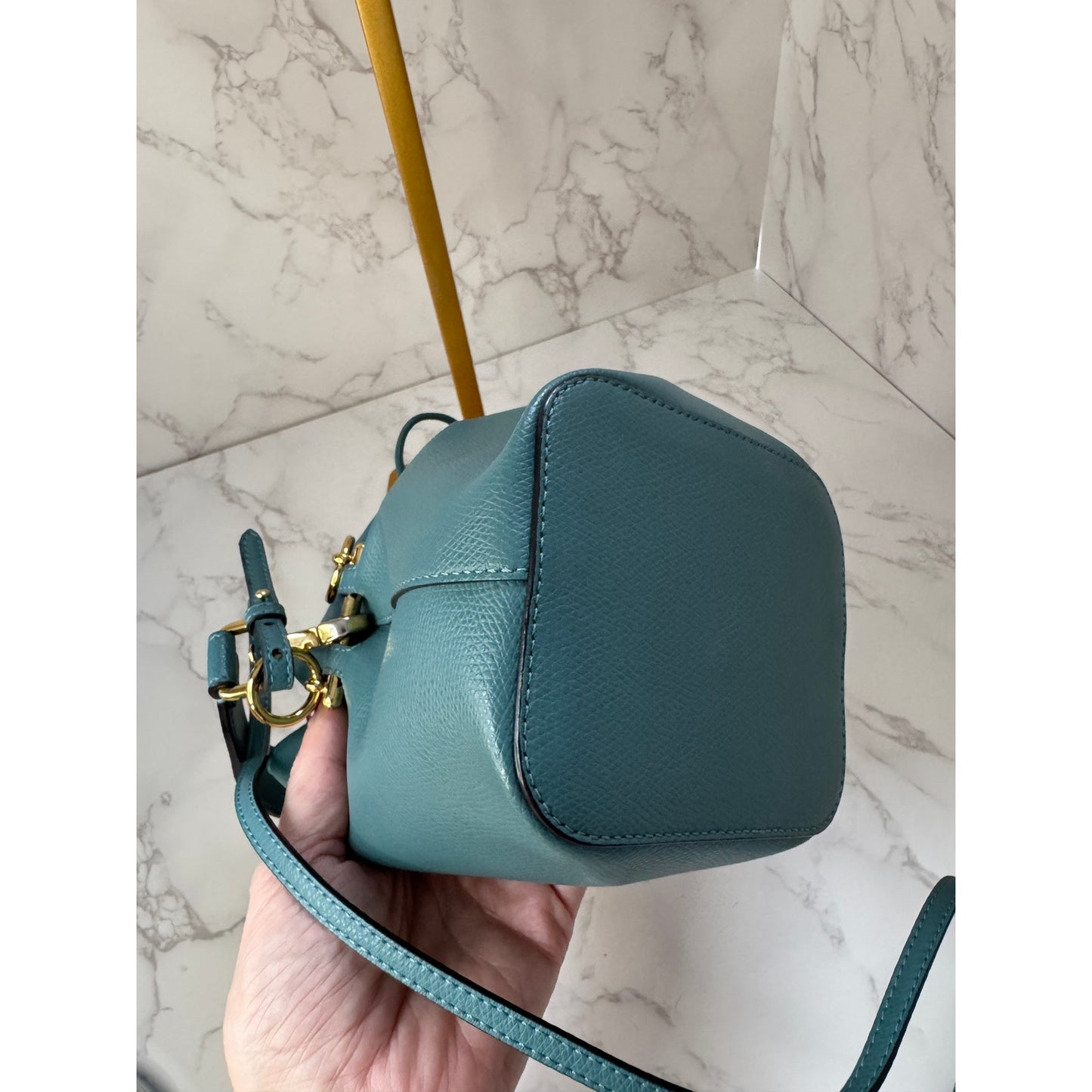 Fendi Mon Tresor Teal Leather Mini Bucket Bag