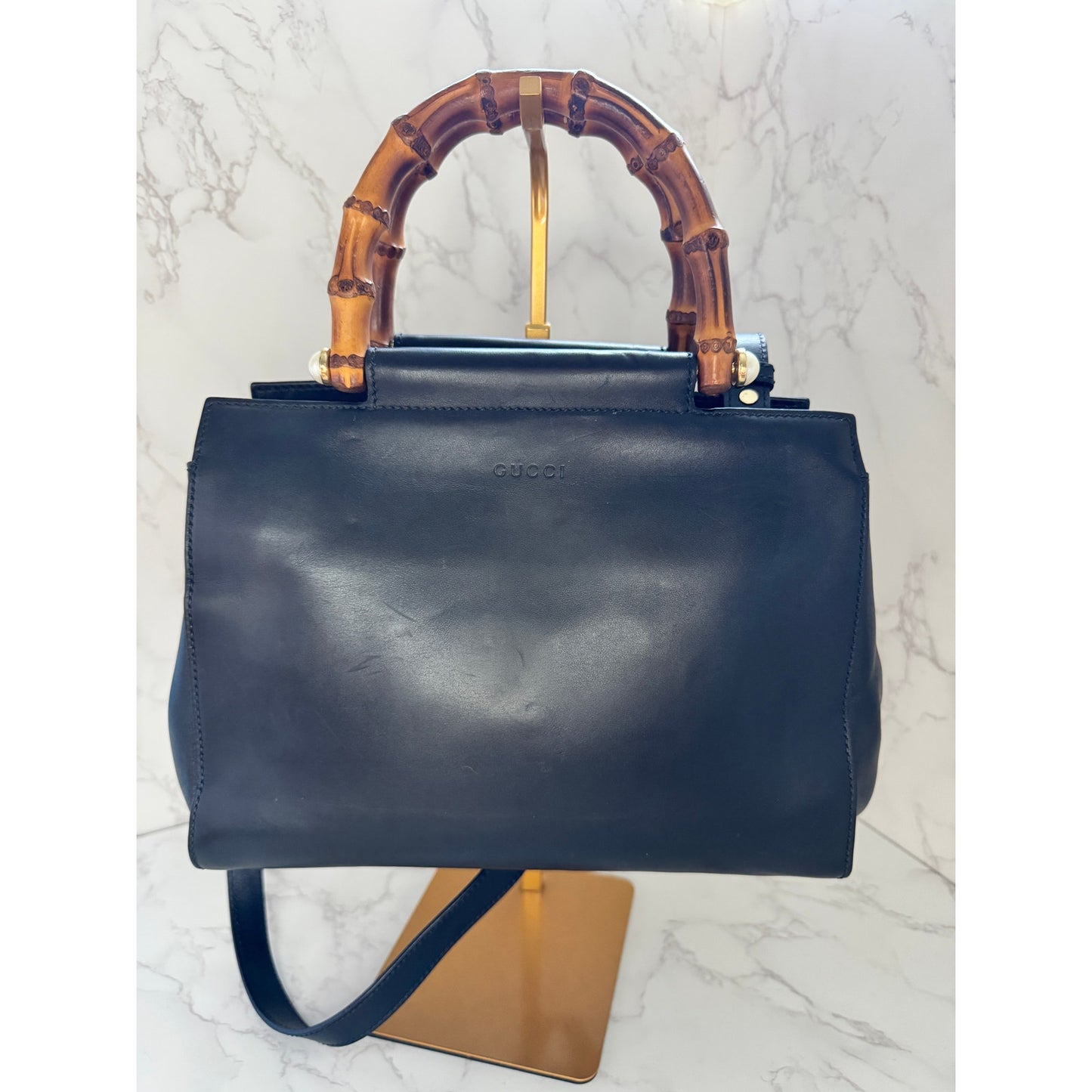 Gucci Nymphaea Leather Bamboo Handle and Pearl Detailing