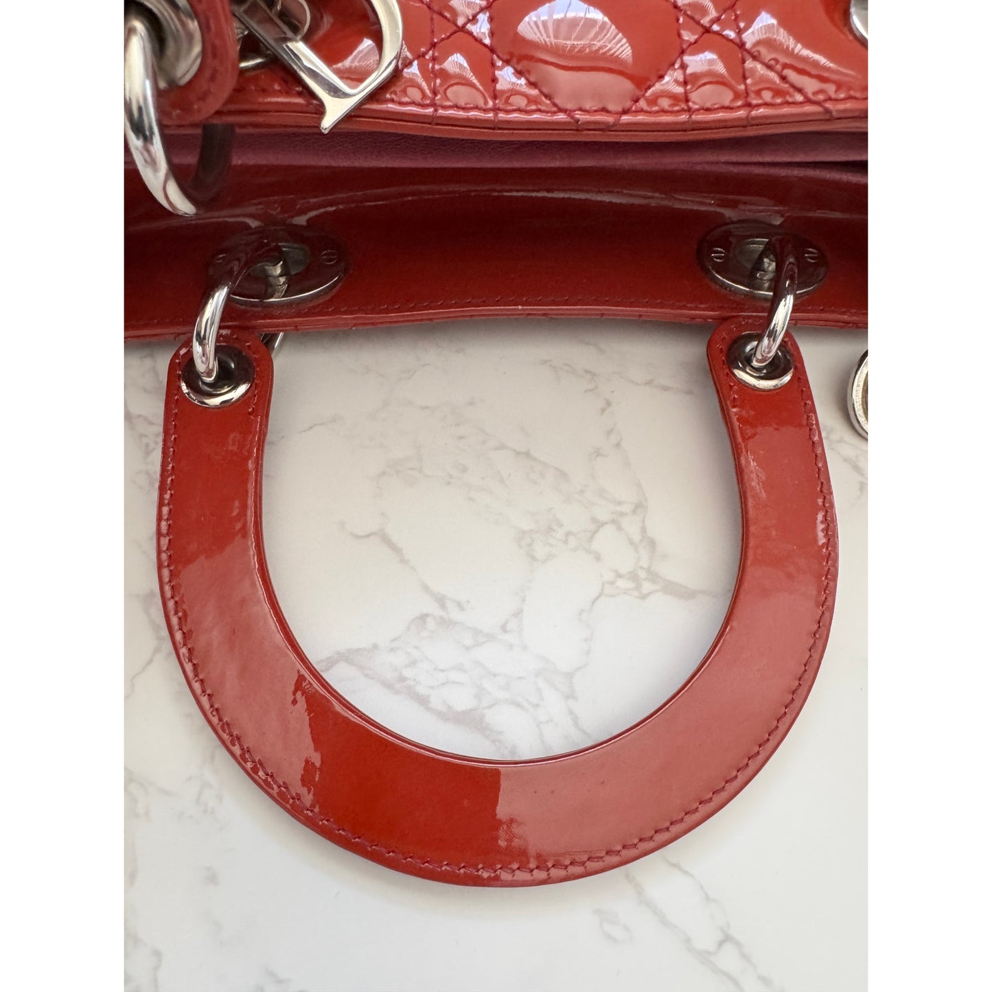 Christian Dior Red Lady Dior Cannage Patent Leather