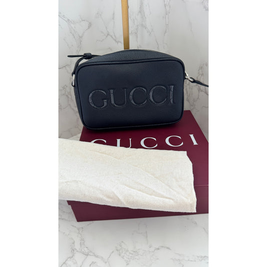 Gucci Black Leather Logo Shoulder Bag in Box!