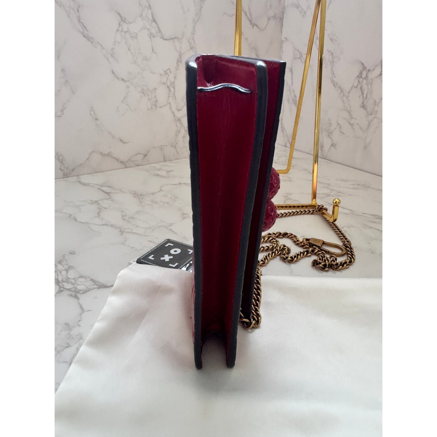 Gucci Guccissima Leather Mini Cherry Chain Shoulder Bag in Red