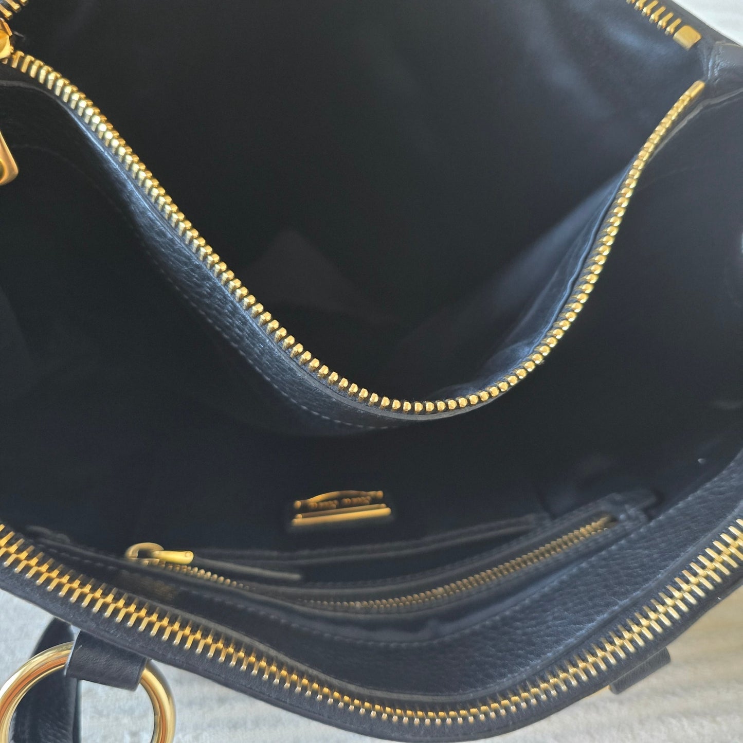 Miu Miu Black Vitello Caribu Leather Double Zip Large Tote Bag Gold
