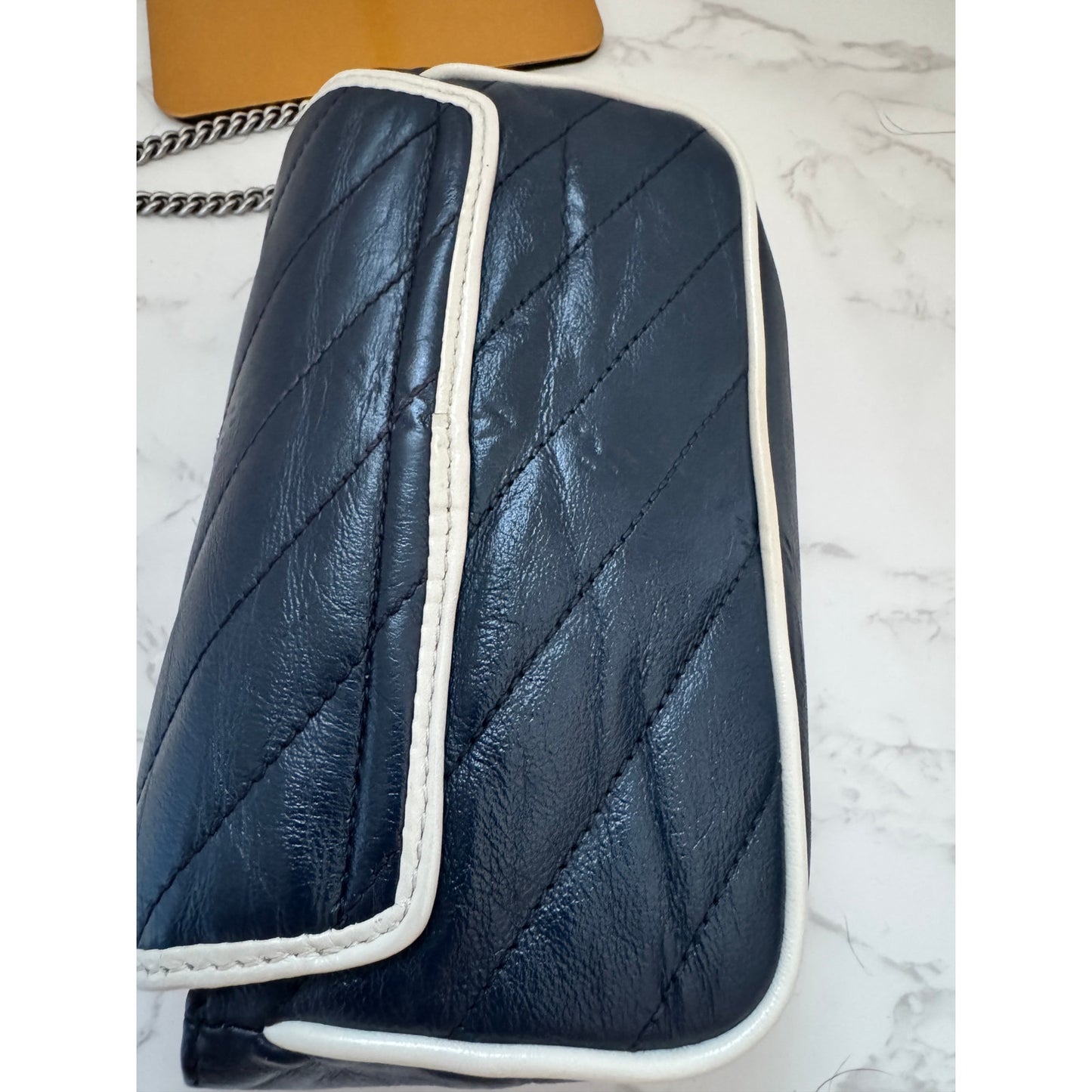 Gucci GG Marmont Torchon Super Mini in NavyWith White Piping