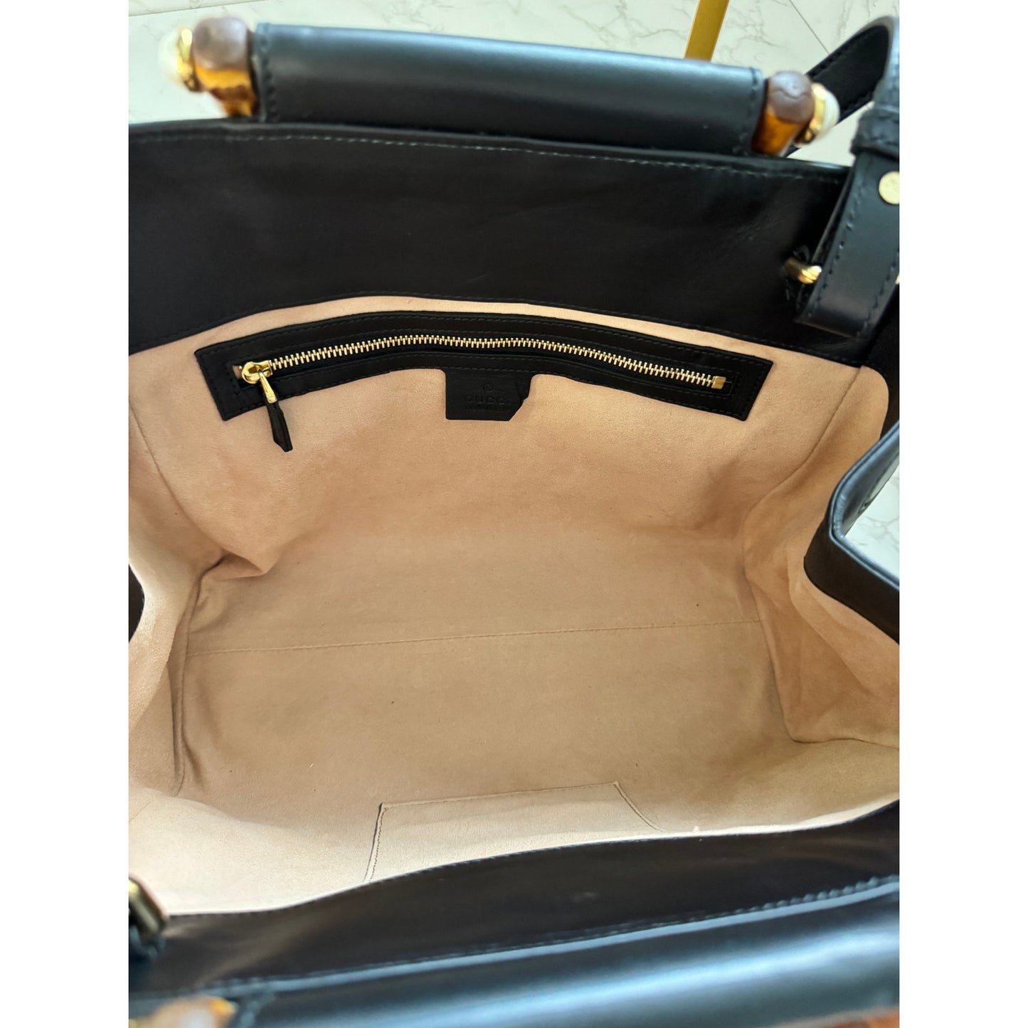 Gucci Nymphaea Leather Bamboo Handle and Pearl Detailing
