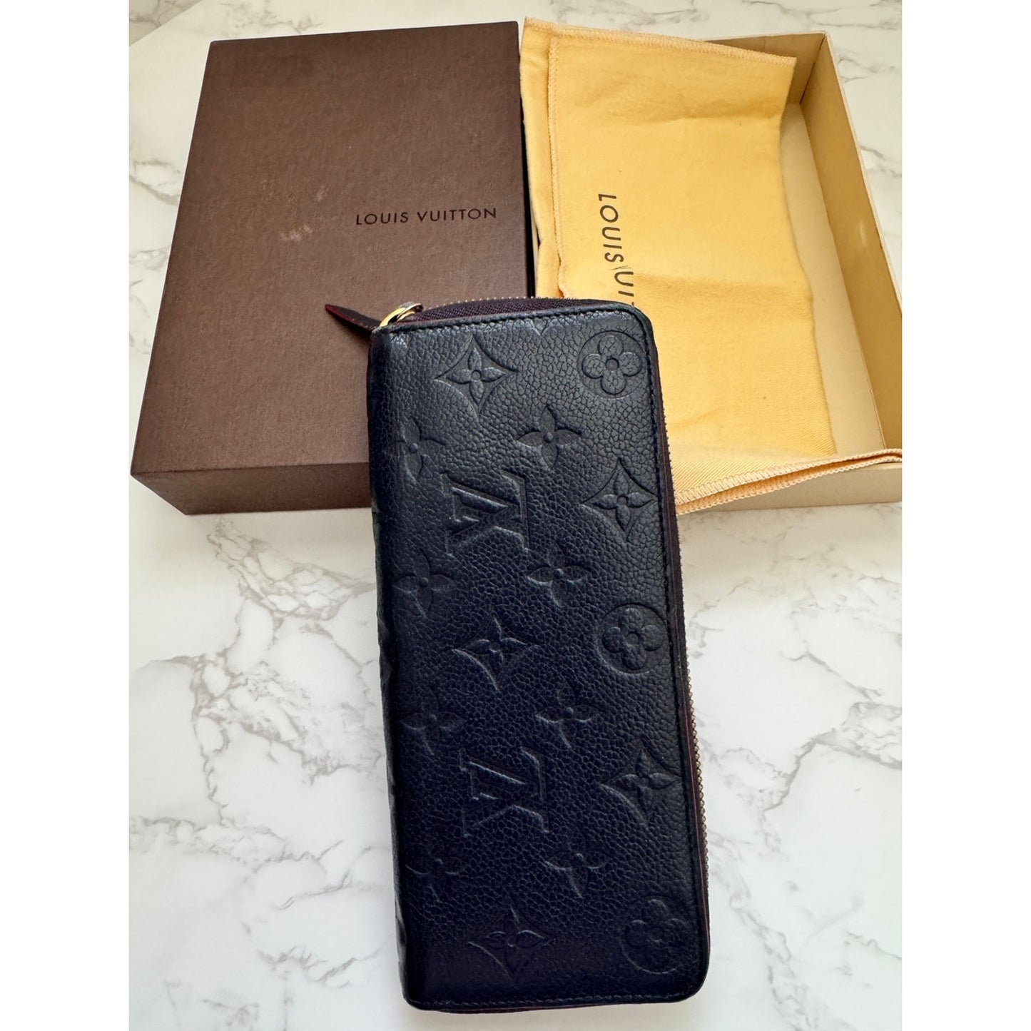 Louis Vuitton Zippy Wallet Empreinte Marine Rouge Navy Red Box, Dust Bag, Bag