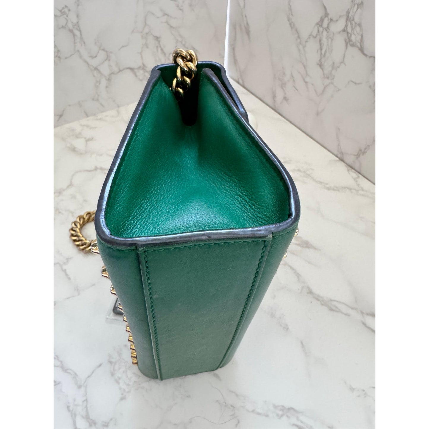 Gucci Green Pearl Studded Padlock Bag in Calfskin Leather
