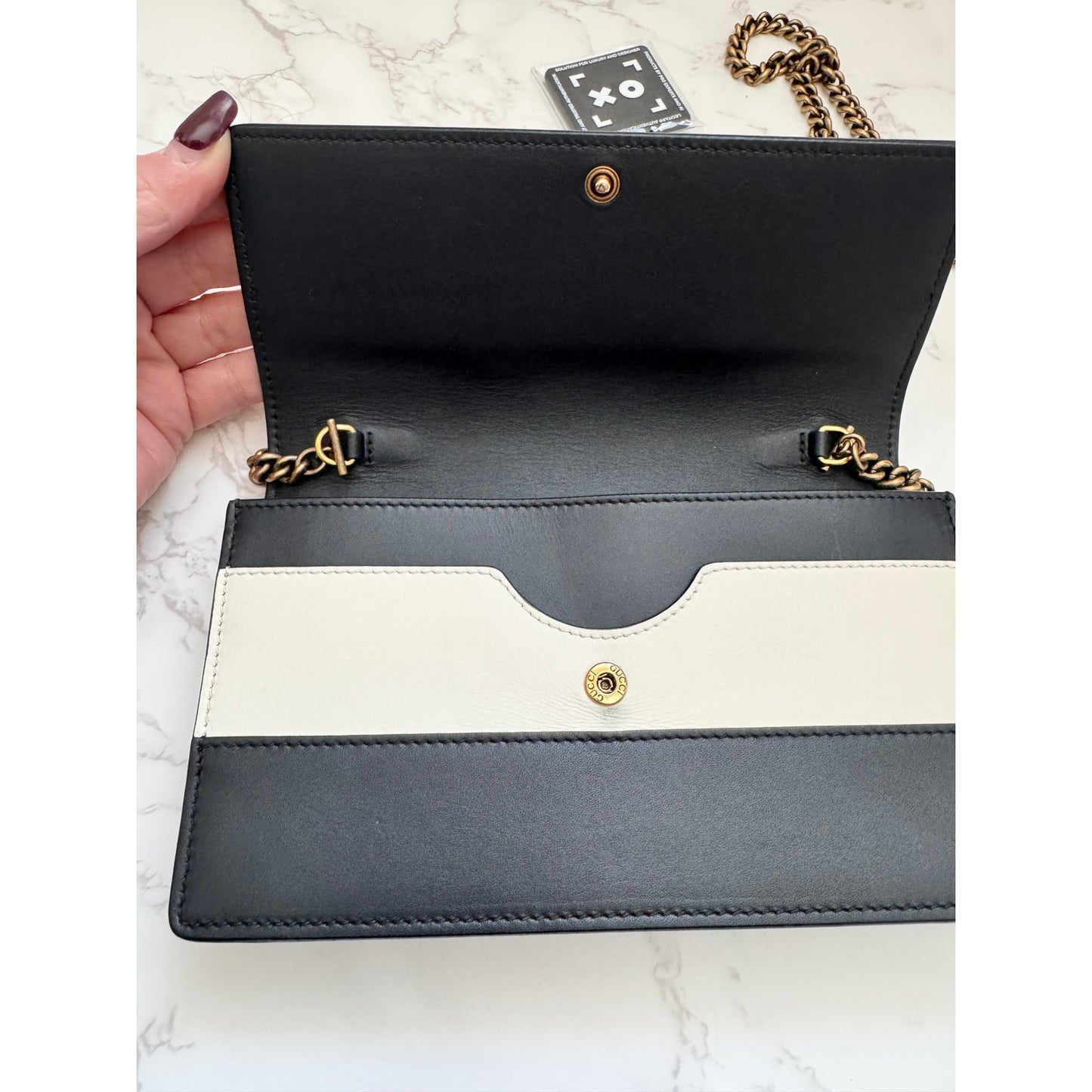 Gucci Queen Margaret Bee Black & White Wallet on Chain