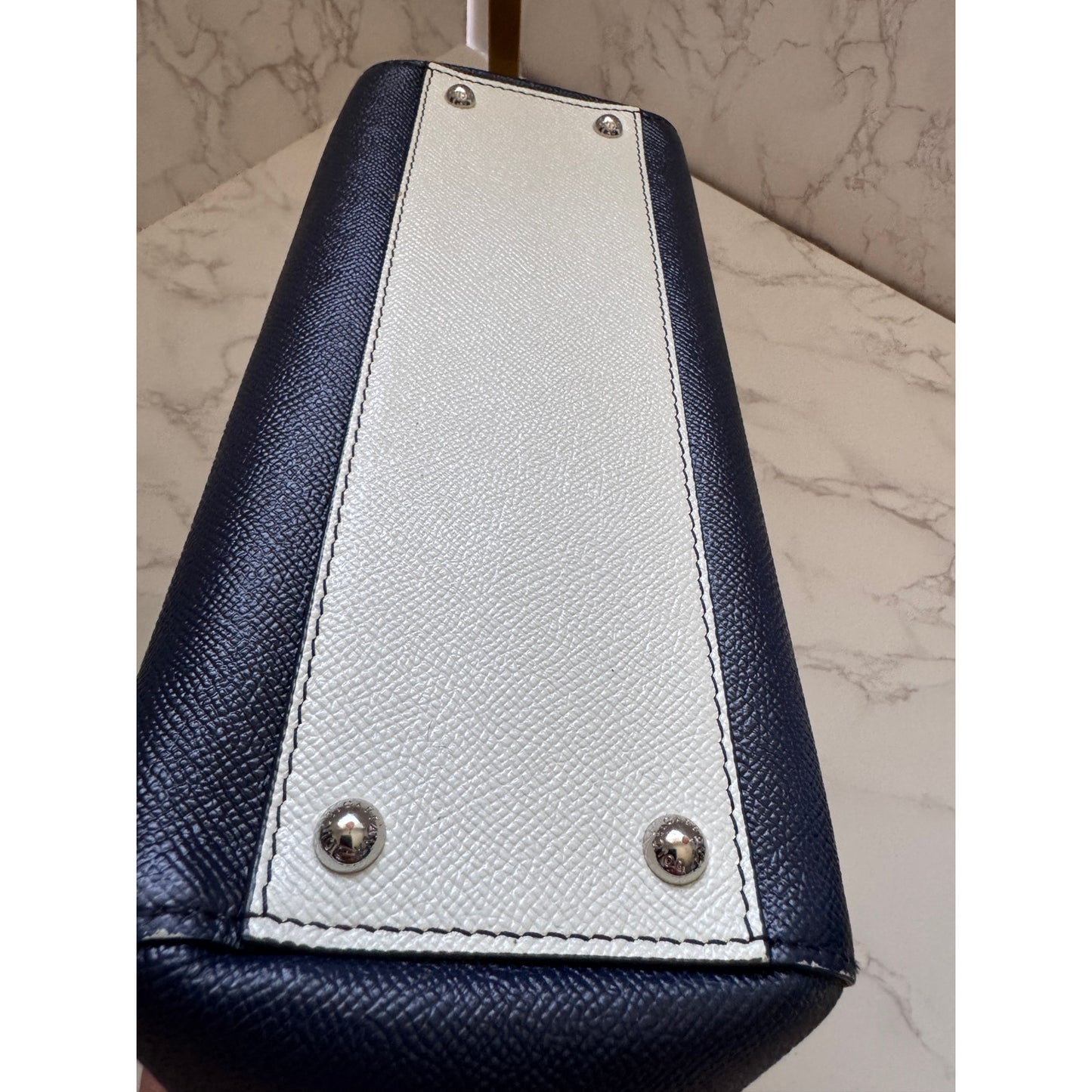 Dolce & Gabbana Siciy Striped Dauphine Leather Bag -  Navy/White