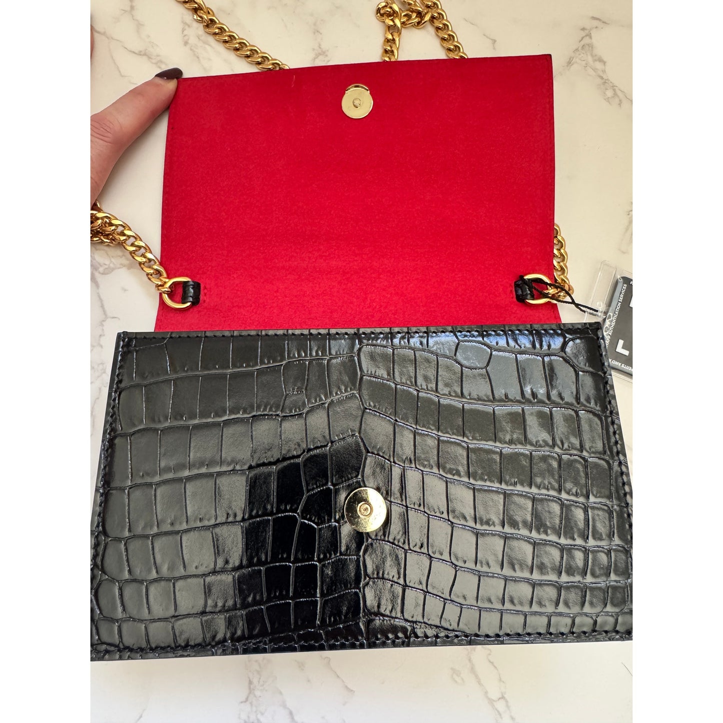 Alexander MCQueen Small Black Croc Embossed Leather Bag