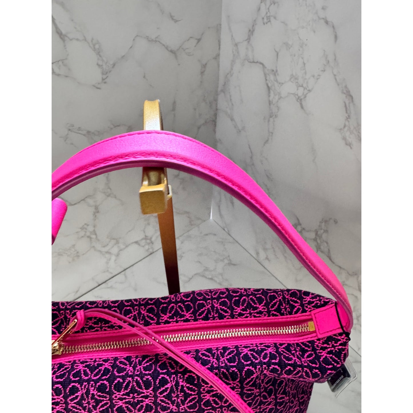 Loewe Jacquard Anagram Small Cubi Bag in Neon Pink & Black