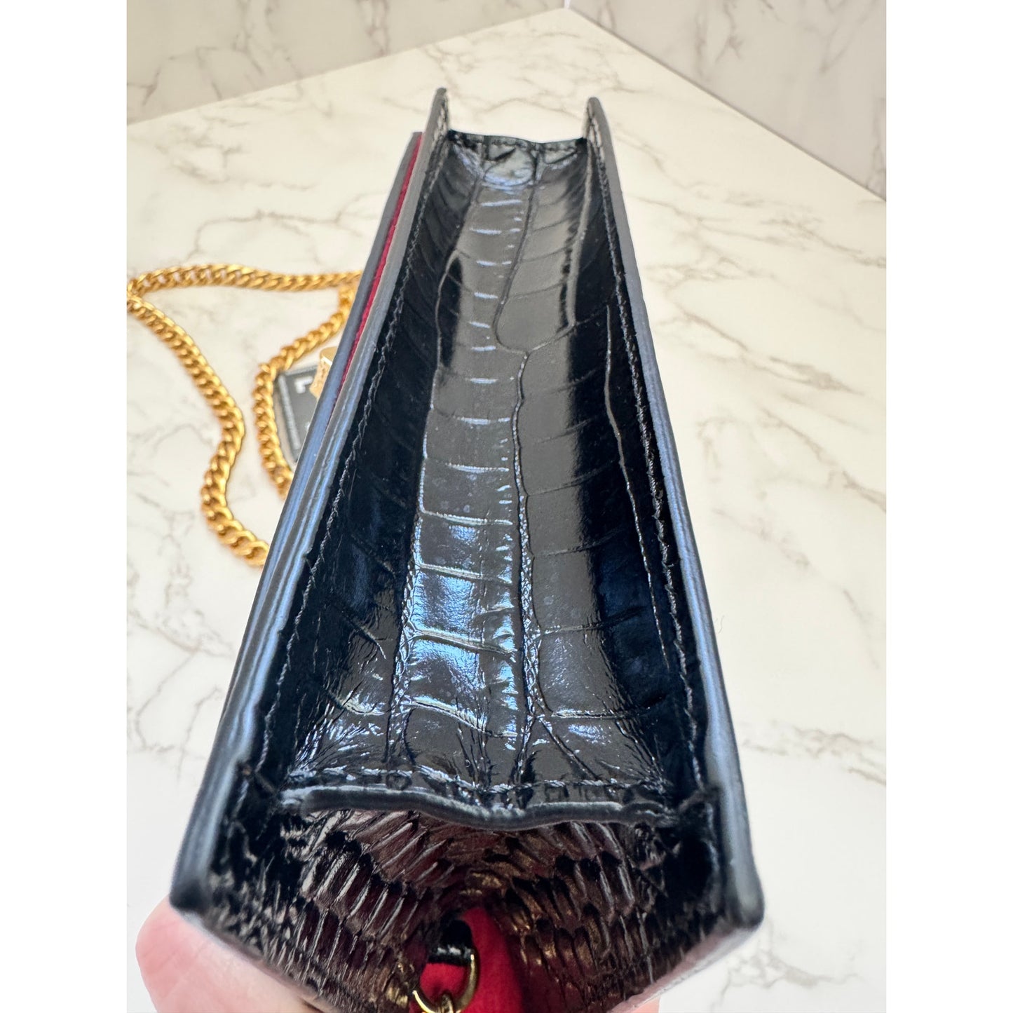 Alexander MCQueen Small Black Croc Embossed Leather Bag