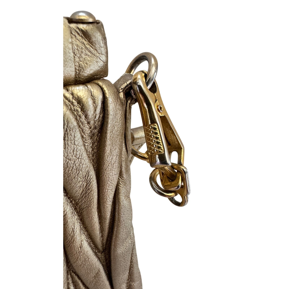 Miu Miu Gold Matelassé Leather Frame Crossbody Clutch Bag