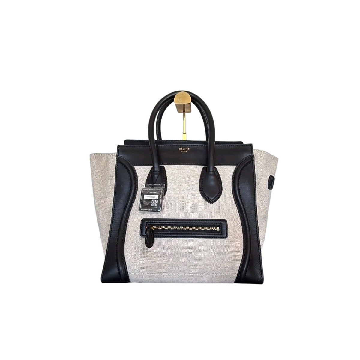 CELINE Mini Luggage Tote Canvas Black Leather Handbag