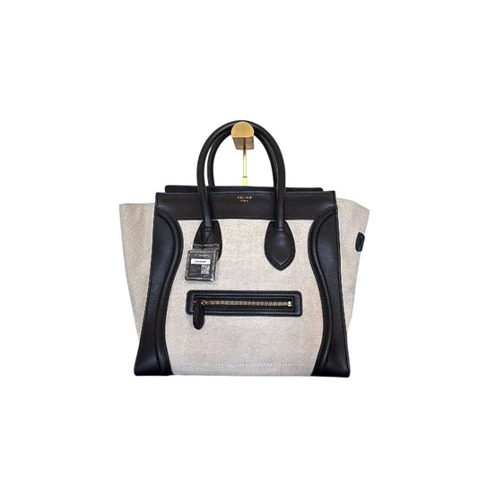 CELINE Mini Luggage Tote Canvas Black Leather Handbag