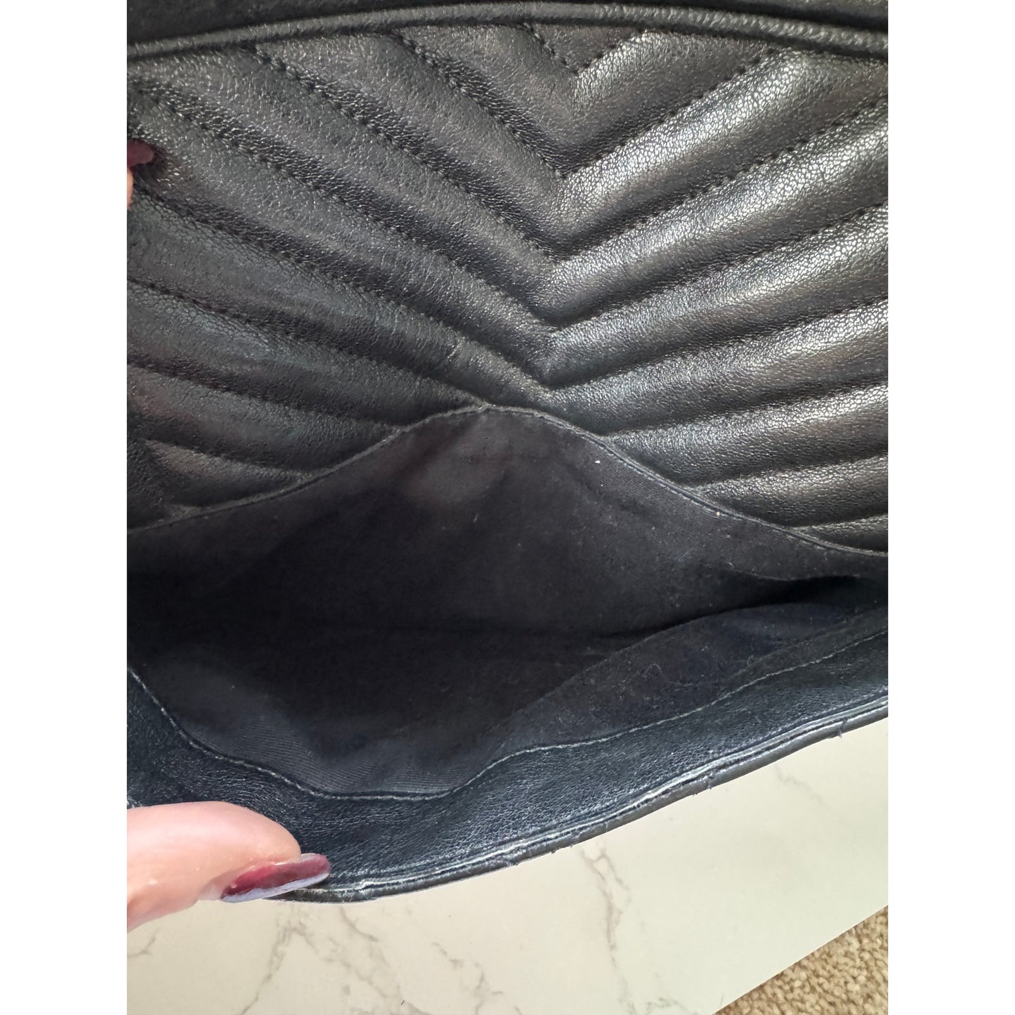 Yves Saint Laurent Large Lou Camera Bag in Black Chevron Calfskin