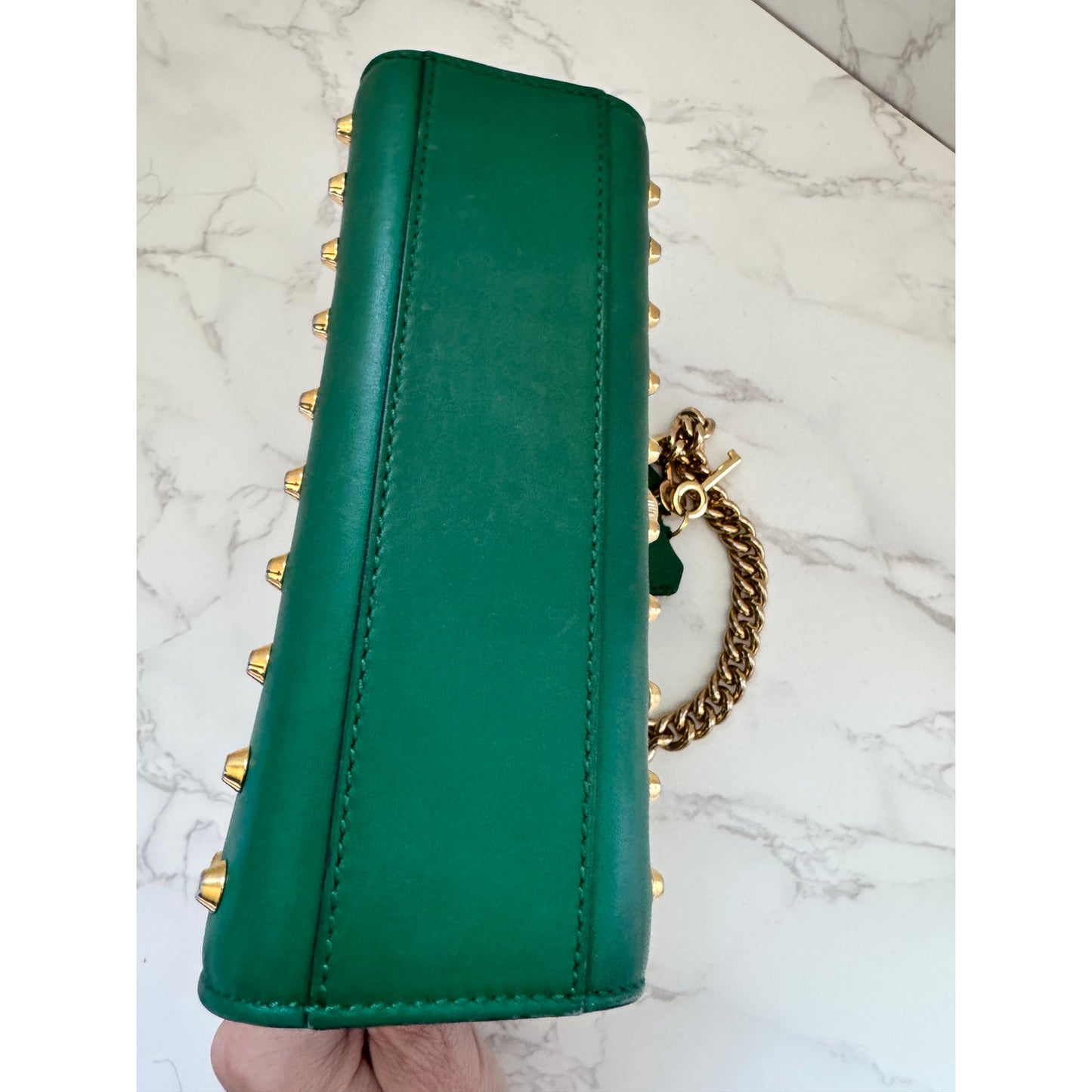 Gucci Green Pearl Studded Padlock Bag in Calfskin Leather
