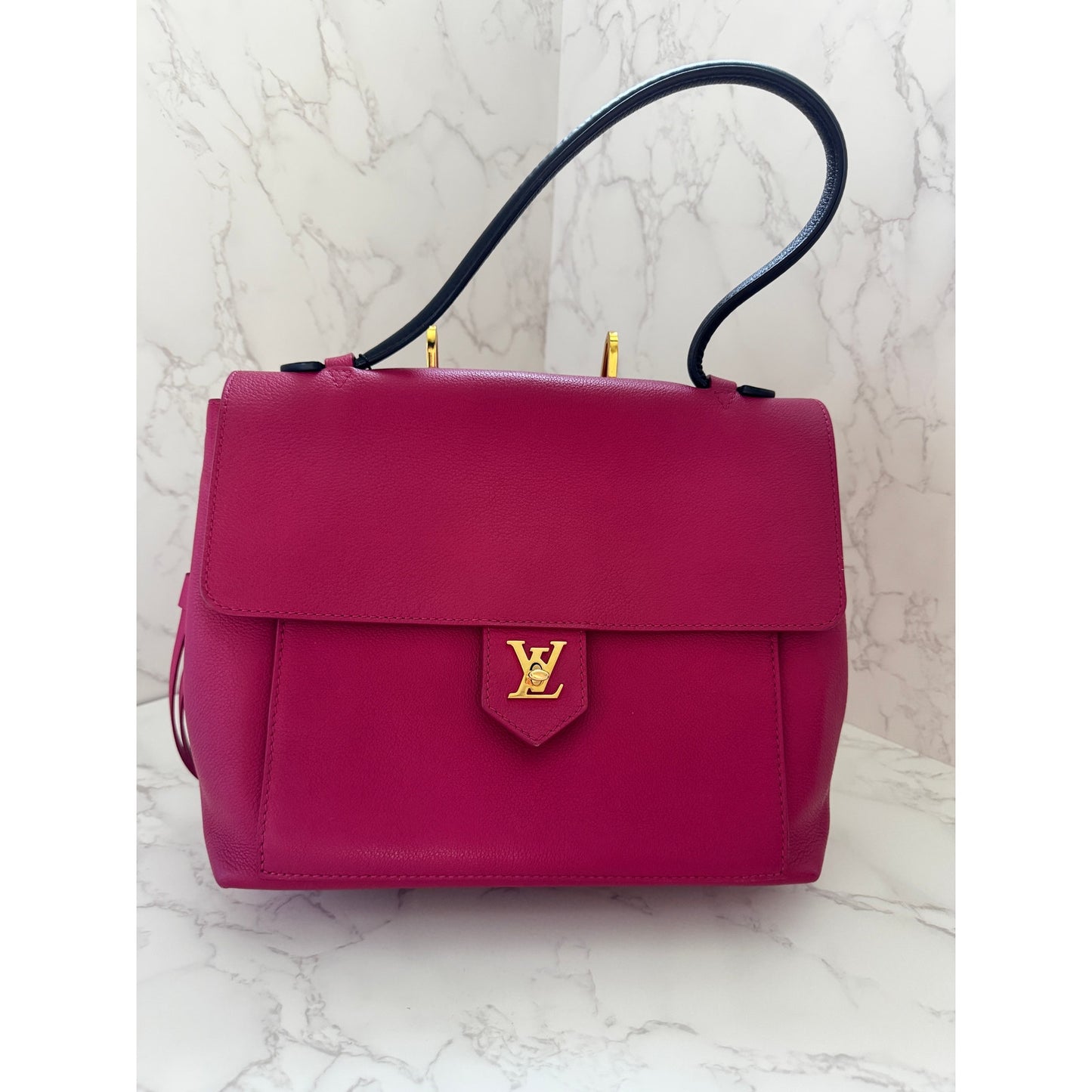 LV Lockme PM Handbag in Fuchsia and Black Top Handle
