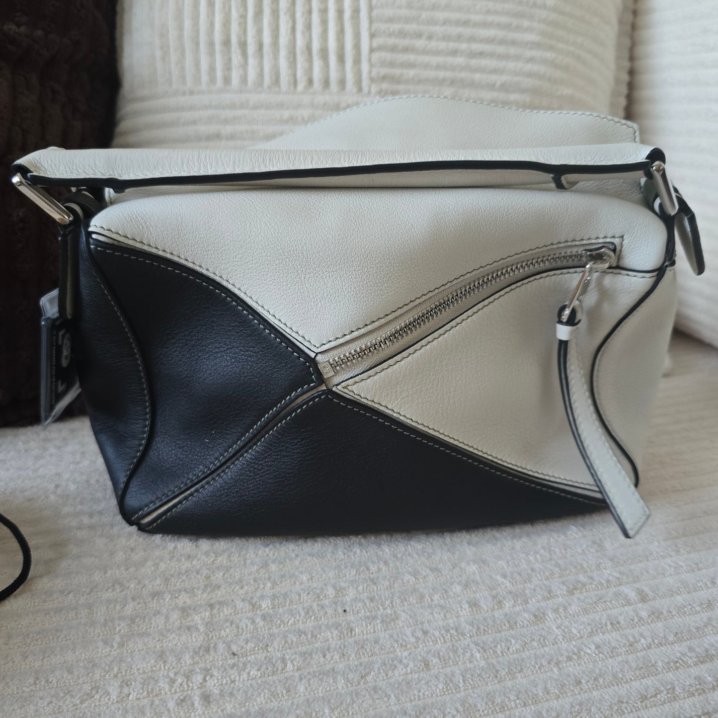 LOEWE Puzzle Bag Small Tricolor Green White Black Leather Crossbody