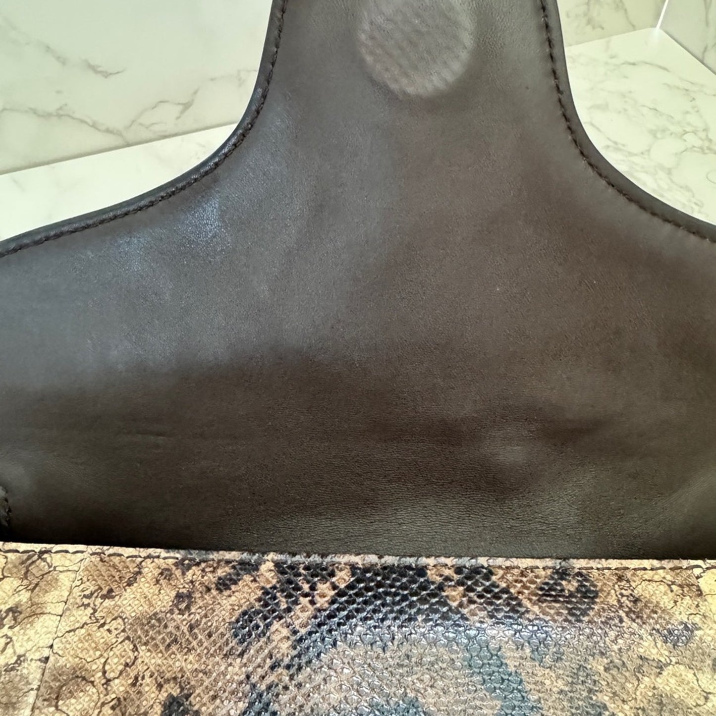 Bottega Veneta Snake Leather Shoulder Bag in Brown and Tan