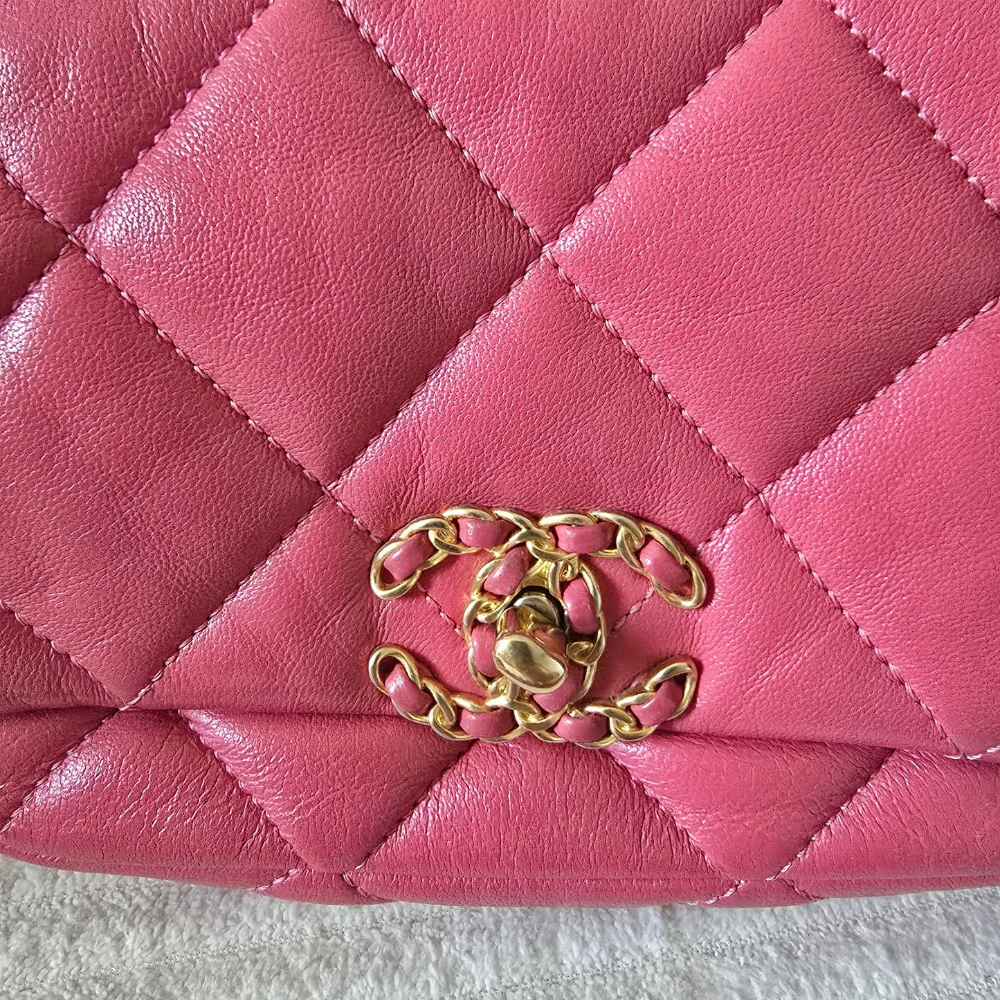 Chanel 19 Pink Quilted Lambskin Leather Waist Bag