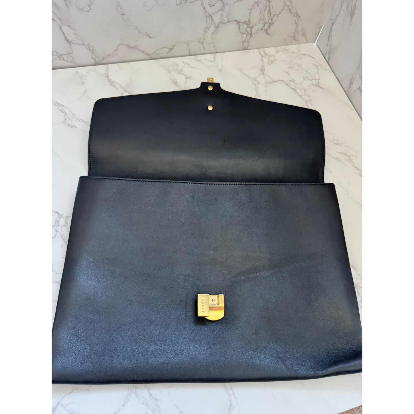Gucci Sylvie Black Leather Maxi Clutch