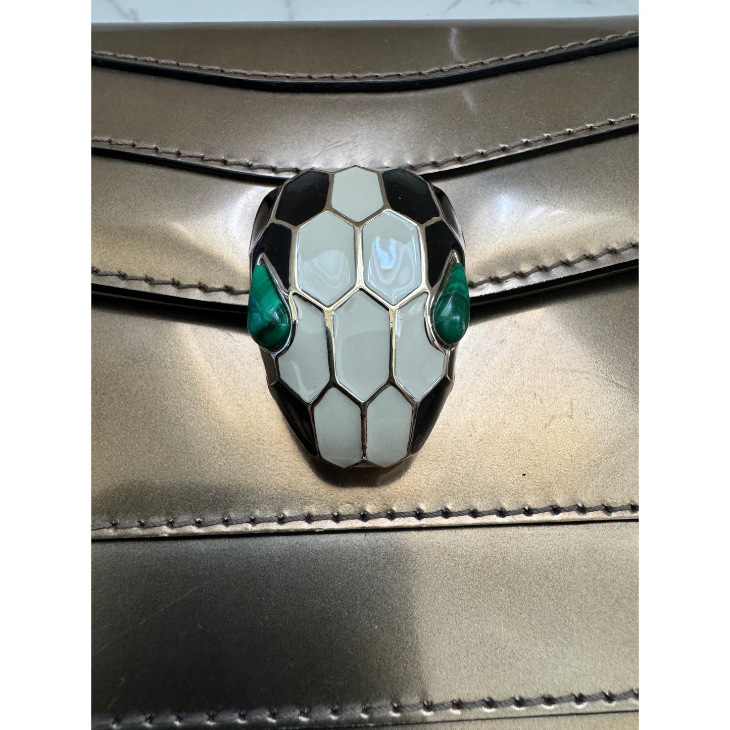 Bvlgari Serpenti Forever Shoulder Bag in Metallic Bronze Patent Leather