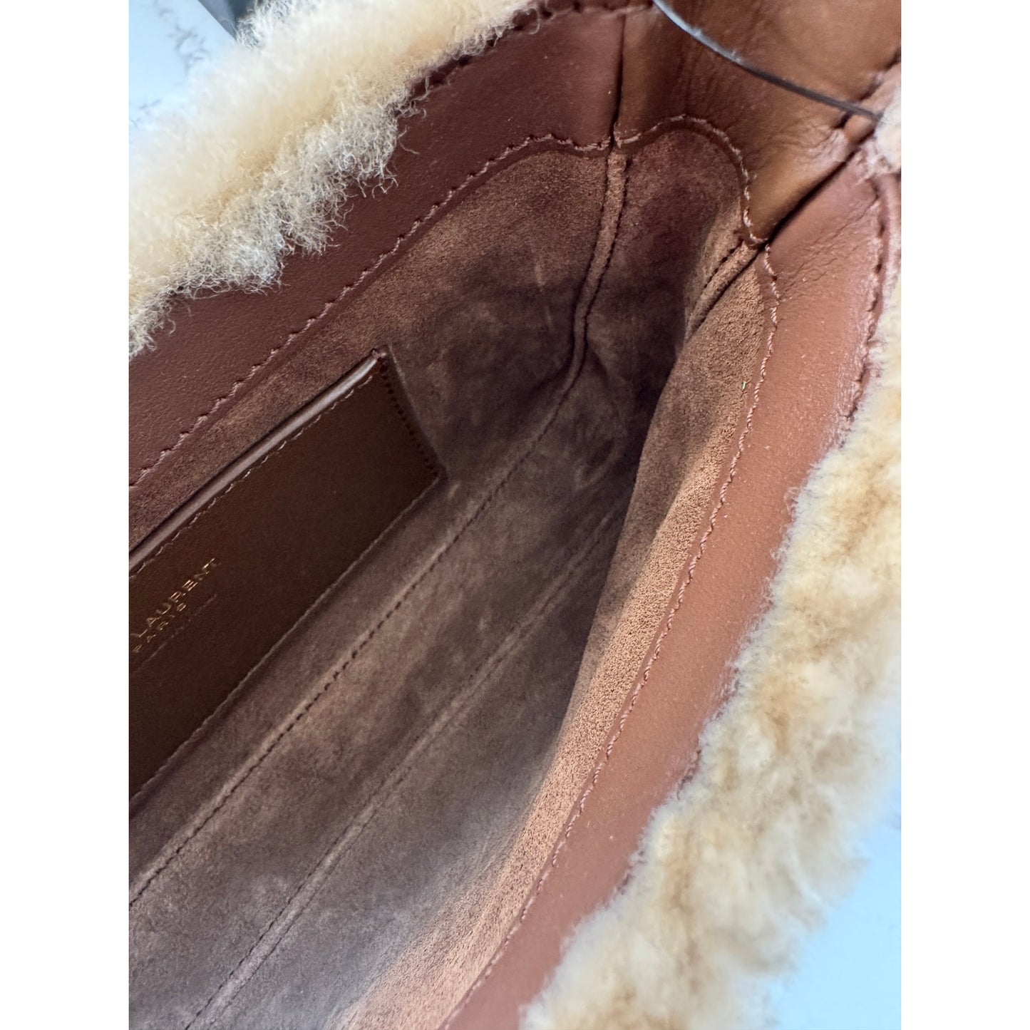 YSL Mini Le 5 A 7 Hobo Bag in Shearling & Dark Sigaro Leather