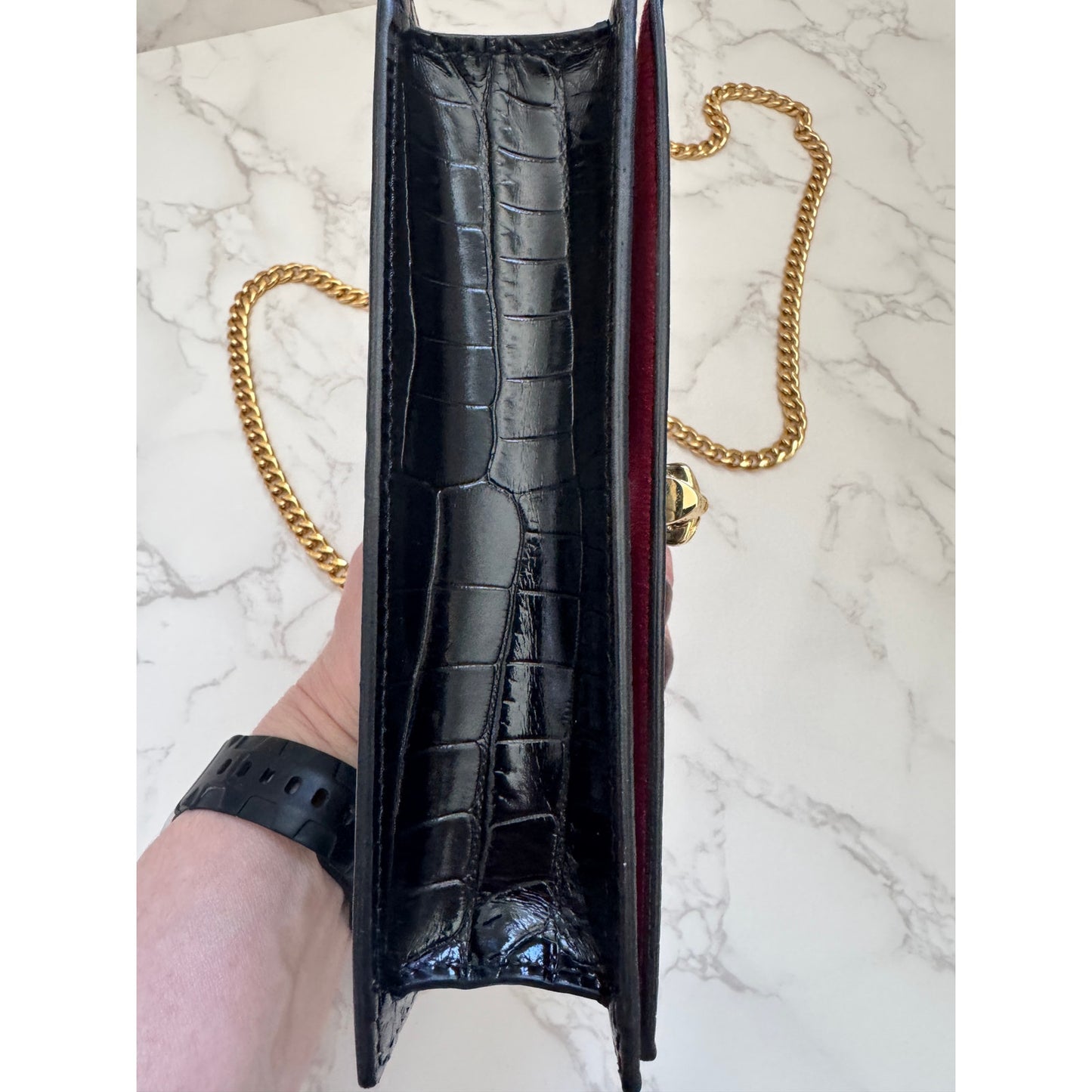 Alexander MCQueen Small Black Croc Embossed Leather Bag